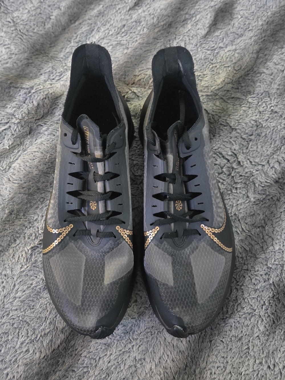 Nike Men's Black Athletic Sneakers with Gold Sequin Swoosh